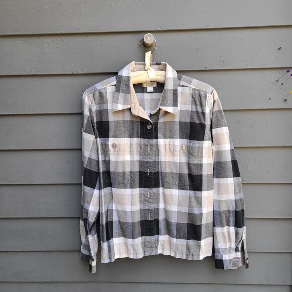 Christopher Banks Cotton Taupe Gray Black Plaid Button Down size Large - Picture 10 of 10